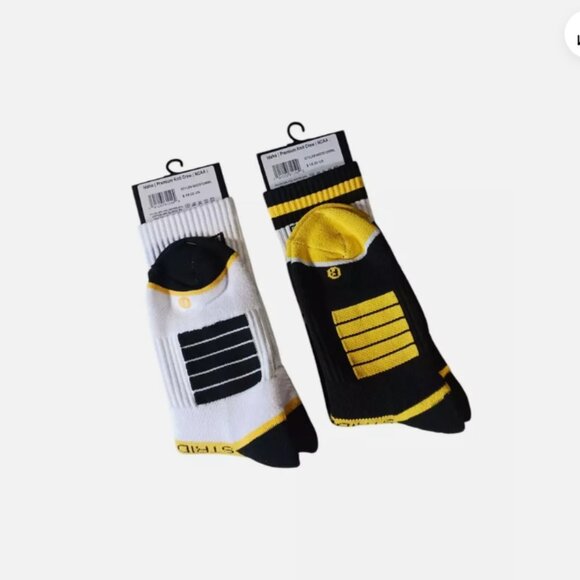 Strideline IDAHO Premium Knit Crew Socks Size: M/L Set of 2 Black White Yellow - Picture 2 of 10